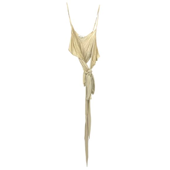 Kookai Cropped Wrap Tie Top Womens Size 2 US M Beige Gold Cami Strap Raw Edge - Picture 1 of 6